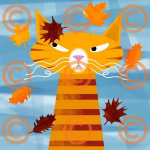 Grumpy Autumn Cat Art Print – Playful Seasonal Illustration