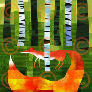 Vivid Woodland Fox Art Print – Modern Abstract Forest Illustration